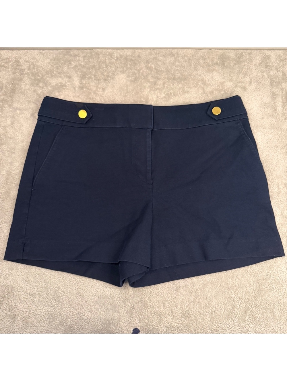 LOFT Riviera Shorts Women’s 8 Navy Blue Gold Button Stretch Chino Preppy